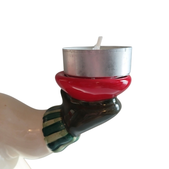 Vintage Russ Berrie Christmas Snowman Double Candle Holder w/ Candles - Picture 4 of 12